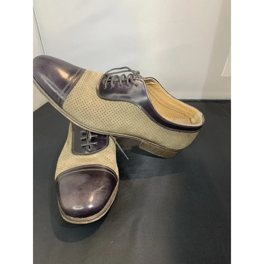 ProjectOne Brown Leather & Tan Perforated Suede Handmade Shoes  Size 43 Italy